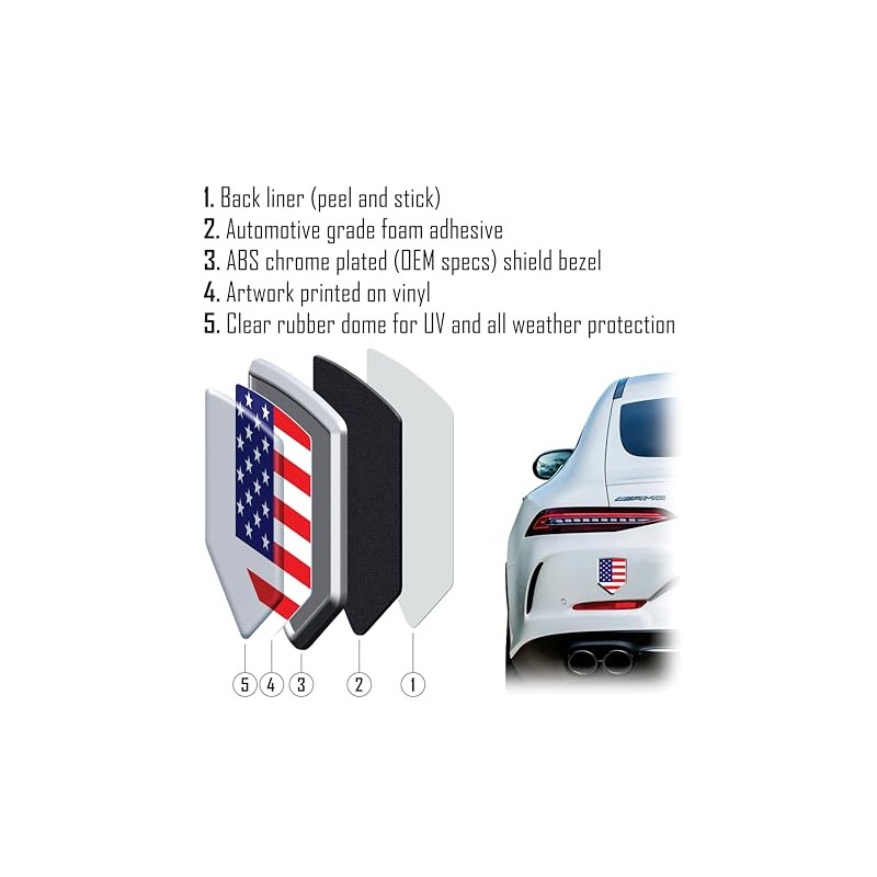 USA Black Monochrome American Flag Car Auto Chrome Emblem Decal