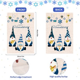 Tatuo Happy Hanukkah Garden Flag Burlap Buffalo Plaid Gnomes Flag Vertical Double-Side Jewish Hanukkah Star Menorah Dreidel Outdoor Yard Flags for Winter Theme Parties Holidays Decorations, 12x18 Inch