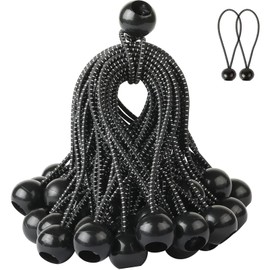 Omtofo Pack of 30 Bungees with Ball, 10 cm Tarpaulin Tensioner with Ball, Rubber Tensioner Tent Rubbers for Tents, Tarpaulins, Gazebos, Banners, Trailer Nets and Household