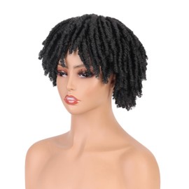 BECUS 6 Inch Dreadlock Hair Toppers Wig with Clips in Synthetic Short Dreadlocks Hair Toupee Wigs Afro Wigs for Black Men (Black)