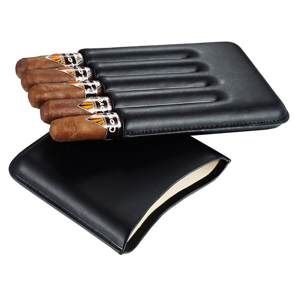 Visol Carmora Black Leather Cigar Case, 5 Cigars