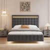 AYJOIR Queen Size Floating Bed Frame with LED Lights, Upholstered