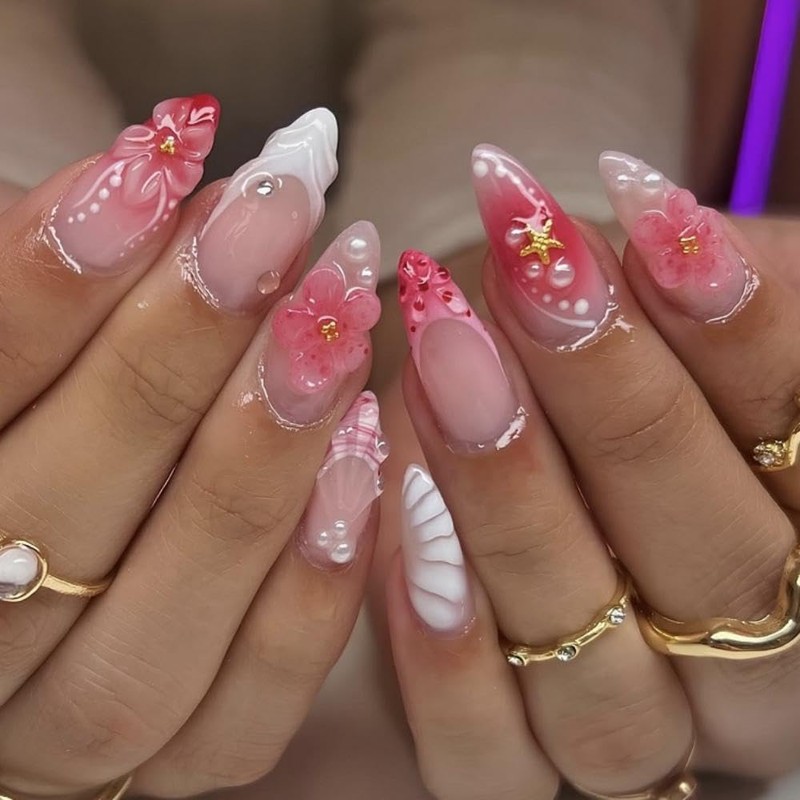 Handmade Press on Nails Medium Almond False Nails with 5D