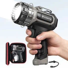 FORTO Compact Rechargeable Spotlight with Adjustable Focus, 1400 Lumens Handheld Spotlight with Stand, 823m Range, 3 Light Modes and LED Spot Lights Outdoor for Boating Hunting Camping Hiking