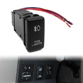 LED Fog Light Symbol Push Button Switch with Connector Wire White Backlit On/Off Kit, Compatible with Tacoma Tundra 4Runner etc