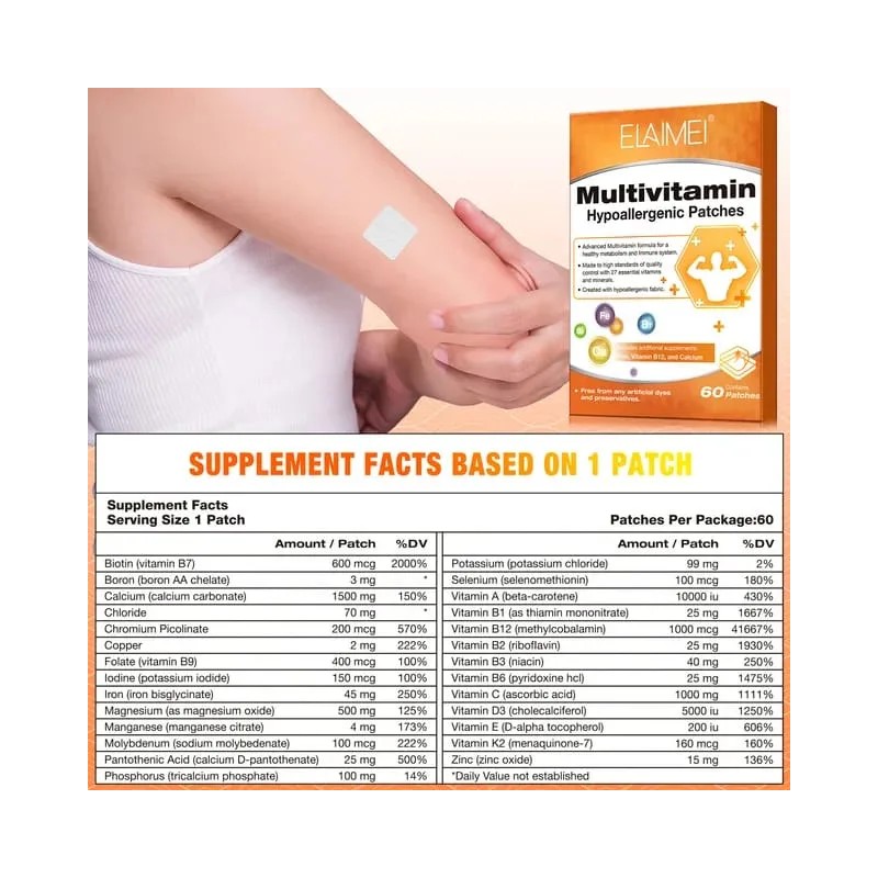 60 Parches Con Vitaminas Y Minerales Energía Y Salud General