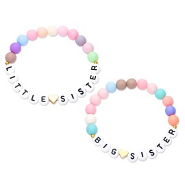 HANRESHE 3PCS Big Sister Bracelet, Little Sister Gifts, Big Sis Little Sis Bracelets with Letter Beads and Round Acrylic Beads - Perfect Big Sister Gift