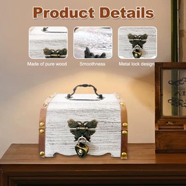 IWILCS Vintage Wooden Treasure Chest with Combination Lock, 14.5 x 10.5 x 10.3 cm Wooden Storage Treasure Chest for Child Storage and Decoration for Children's Birthday Gift