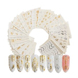 Jurxy Nail Sticker 30 Sheets Fingernail Stamping, Water Transfer Foil for Children, Girls, Women, DIY, Beginners, Nail Studio, Random Pattern, Gold and Silver