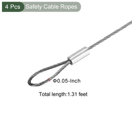 YOKIVE 4 Pcs Stage Lights Safety Cables, 304 Stainless Steel Security Ropes with Double Loops | Great for Party Lighting LED (Silver, 16-Inch, 1.2mm Dia)