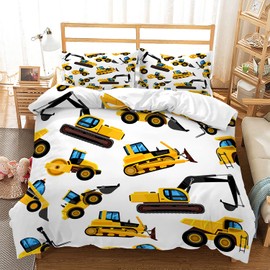CVHOUSE Tractor Bedding Twin Size,Excavator Truck Tractor Bedding Set for Boys Kids Teens,Tractor Comforter Set Cover Soft,1 Duvet Cover 2 Pillowcases 3 Piece,Boys Room Decor
