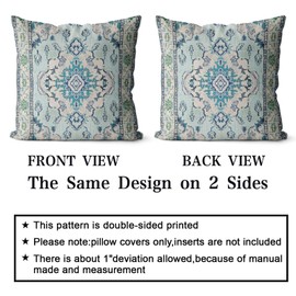 Snycler Boho Throw Pillow Covers 20x20 inch Set of 2 Teal Blue Boho Rug Carpet Double Sided Pattern Cotton Soft Pillow Case Cushion Cover Pillowcase for Couch Sofa Bed Decorative