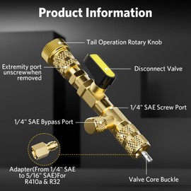 HTOMT Valve Core Remover Installer Tool with Dual Size SAE 1/4 and 5/16 Port Brass Adapter, Schrader Valve Tool for R22 R410a Refrigerant Systems (1 Valve Core Remover + 21 Accessories)