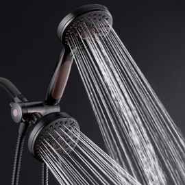 AquaSpa High Pressure 48-mode Luxury 3-way Combo – Dual Rain & Handheld Shower Head – 6 Foot Stainless Steel Hose – Anti Slip Grip – All Oil Rubbed Bronze Finish – Top US Brand – Extra Wall Bracket