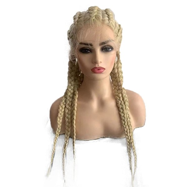 karissa Hair Blonde Braided Wig for Women Long 613 Box Braid Wigs with Baby Natural Hairline Synthetic Lace Front Twist Braids Frontal Braiding Glueless Heat Resistant 24'' Platinum