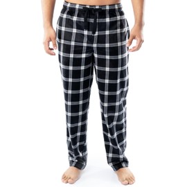 IZOD mens Micro Sueded Fleece Sleep Pajama Pant, Black Plaid, Large