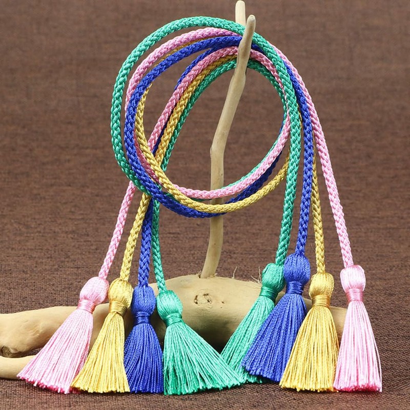 4Pcs Polyester Braided Tassels 54cm Light Yellow Double-Ended Tassel Tie