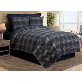 C&F Home Harvey Plaid King Cotton Lightweight Machine Washable Reversible Quilt King Quilt Blue