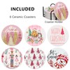 6Pcs Pink Christmas Coasters with Holder, Gingerbread Nutcracker Coaster