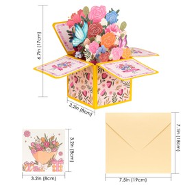 TOCCOOL 3D Flower Pop-Up Greeting Card, Handmade Floral Bouquet Card for Mother's Day, Teacher Appreciation, Birthdays, Anniversaries, Wife, and Grandmother (6.1 x 6.7 Inches)