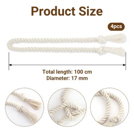 GlasFlength Curtain Tiebacks, Boho Tiebacks for Curtains, Hand Knitted Curtain Tape, Cotton Rope, Curtain Rope Buckle, Curtain Holder for Bedroom, Office, Living Room (4, Woven Beige)