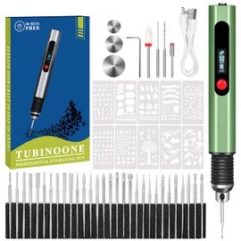 TUBINOONE Engraving Pen, Ultimate Cordless Portable Tool for Artists & DIYers - Engrave 50+ Surfaces - Beginner Friendly - Rechargeable - Free 30 Bits & Mastery Guide & Stencils (Olive Green)