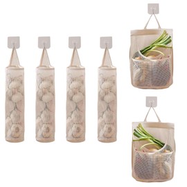 6pcs Reusable Breathable Hanging Storage Mesh Bags, Onion Bags Mesh Garlic Net Bag, Washable Kitchen Storage Holder Bag for Potatoes, Onions, Garlics, Vegetables, Fruit (6)