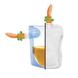 Cherub Baby Universal Reusable Non-Spill Baby Food Pouch Squeeze Spoon Topper Attachment 2 Pack with Travel Case - Peach/Blush