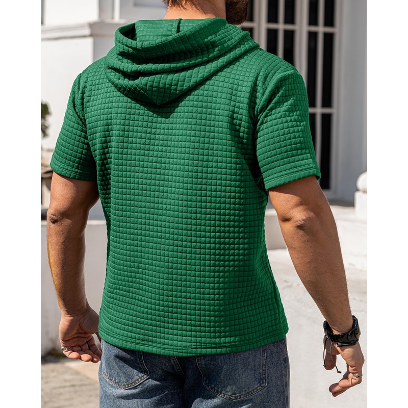 Aiyino Men's Hoodies Pullover Casual Short Sleeve Drawstring Waffle Knit