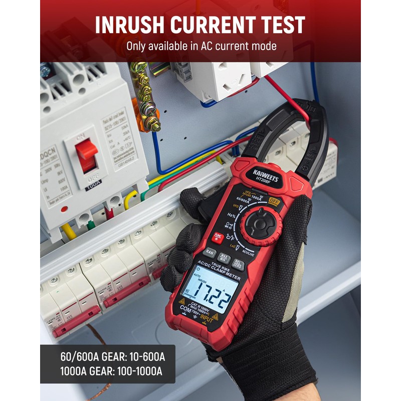 KAIWEETS Inrush Digital Clamp Meter 1000A with Backlit; Multimeter TRMS