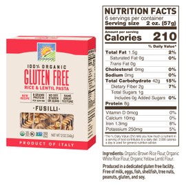 Bionaturae Fusilli Pasta Noodles - Gluten Free Pasta Organic, Rice & Lentil Pasta, Kosher Certified, High Protein, Non-GMO, Fusilli Pasta Organic, Crafted in Italy - 12 Oz, 12 Pack