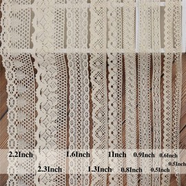 Cinta de encaje de algodón clásico para manualidades, ribete de encaje de algodón de ganchillo antiguo, 20 yardas de cinta de marfil surtidos para costura de álbumes de recortes (beige)