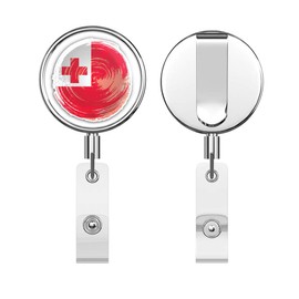 Tonga Flag Brushstroke Round ID Badge Key Card Tag Holder Badge Retractable Reel Badge Holder with Belt Clip