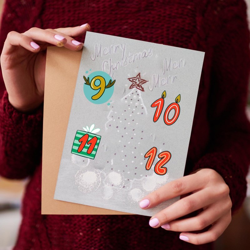 Christmas Advent Stickers, 1-24 Christmas Card Envelope Stickers, Sealing Stickers