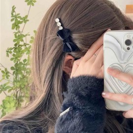 Aneneiceera Vintage Schwarzer Satinbogen Haarspange Barrette Schwarzer Cz Bogenknoten Haarspange Klemme Samt Fliege Haarspange Clips Dekoratives Haarzubehör Für Frauen