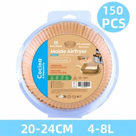 Air Fryer Paper Air Fryer Round 100 Units 20-24 cm Disposable Baking Moulds BPA Free Accessories for Oil-Free Fryer 2 to 8 Liters (20-24CM-Round, 100, Unit)