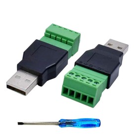Greluma 2 Pcs USB 2.0 A Screw Terminal Block Plug with a Screwdriver, USB 2.0 A Male to 5-Pin Female Screw Terminal Plug Adapter Male Converter 300V 8A
