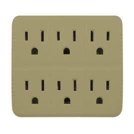 GoGreen Power (GG-16000TT) 6 Outlet Wall Tap Adapter, Grounded Adapter, Charging Station, 3-Prong, Secure Install, White