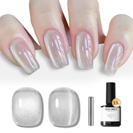 modelones Silver Cat Eye Gel Nail Polish Glitter White Cat Eye Gel Polish Clear 9D Holographic High Density Crystal Nail Polish with Magnet Soak Off U V Shimmer Polish valentine Nail 15ML