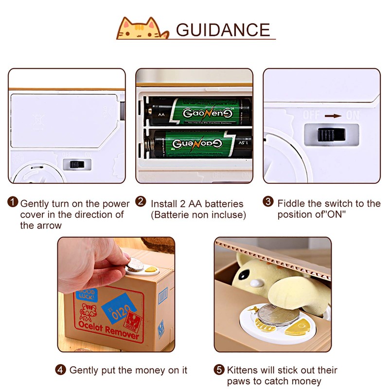 Automatic Cat Money Box Coin Bank Stealing Coins Cents Saving