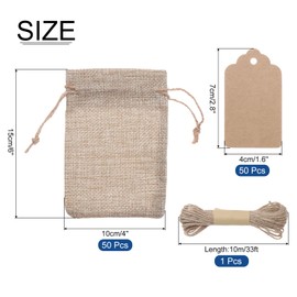 MECCANIXITY 50PCS 4"x 6" Burlap Gift Bags with Drawstring and 50PCS Gift Tags & String for Wedding Favors, Jewelry Pouches, DIY Craft