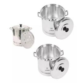 VAP2000 Set 3 Vaporera Olla Tamalera 30 12 Y 5 Litros Aluminio