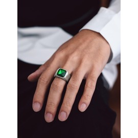 Bandmax Men's Green Ring Band Ring Stainless Steel Signet Ring Size 62 mm Ring with Green Stone 12 mm Wide Statement Ring Men's Jewellery Accessories