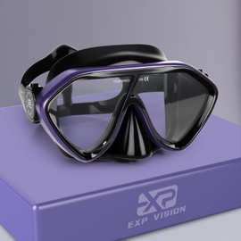 Diving Mask for Adults, Anti-Fog Swim Goggles with Nose Cover - Stylish Metallic Frame Snorkel Goggles for Scuba Diving, Snorkeling & Underwater Adventures (Dark Purple)