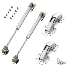 4 Pieces Cabinet Door Furniture Hinges Screw On Hinge Corner Stop 90° Gas Spring Gas Lift Cabinet Door Shock Absorber Damper for Cabinet Doors Wooden Doors Wardrobes