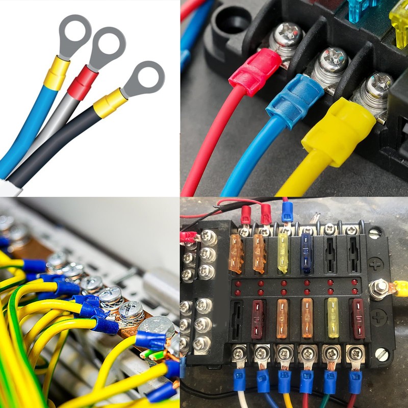 smseace 300pcs 12-Sizes(M4/M5/M6/M8) Insulated Ring Terminals 22-16/16-14/12-10AWG Electrical Crimp Terminal