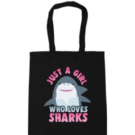 Hippowarehouse Just a girl who loves sharks Tote Shopping Gym Beach Bag 42cm x38cm, 10 litres