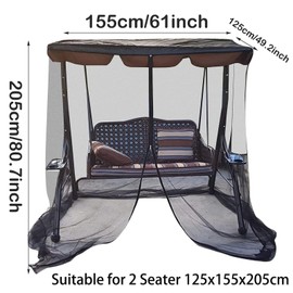Porch/Patio Swing Mosquito Netting,Mosquito Mesh Screen,Mosquito Netting for Patio Swing,Outdoor with Zipper Opening and roof Waterproof Tent(2 Seater 49.2x61x80.7inch)