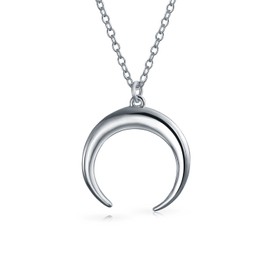 Bling Jewelry Celestial Trendy Horn Half Moon Necklace for Women .925 Sterling Silver Necklaces for Women Crescent Moon Necklace, Double Horns Pendant