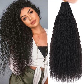 Xtrend Pre-looped Brazilian Braids Curly Crochet Hair 8 Packs 30 Inch Water Wave Crochet Hair Afro Kinky Curly Black Braiding Hair Extensions Synthetic Mini Deep Wave For Women(30 Strands/Pack，1B#)